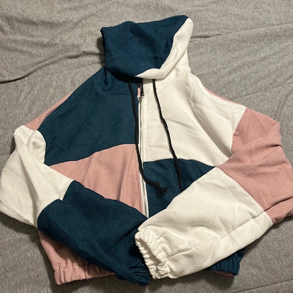 Zaful color block small zip up hooded jacket